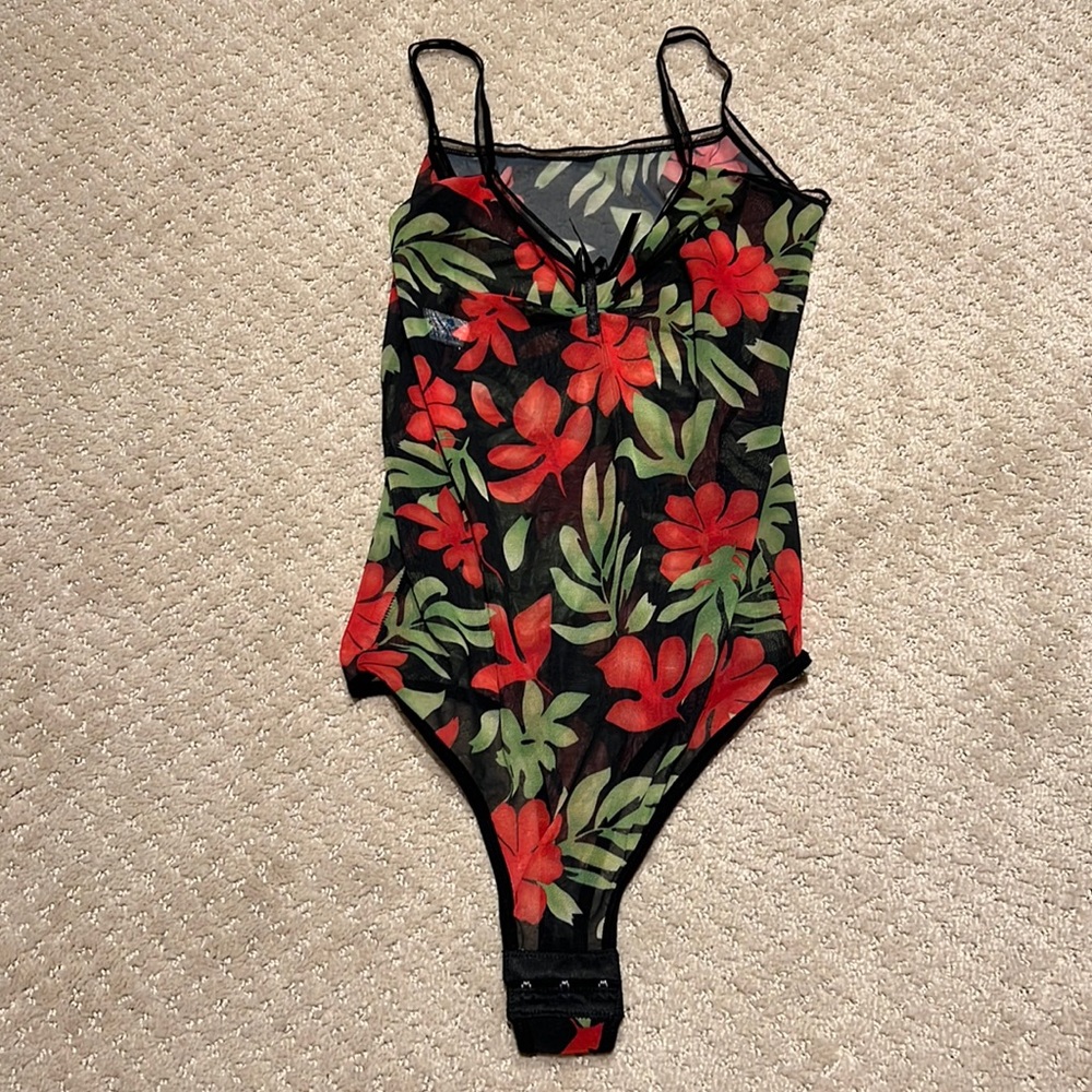 Green & Red Black See Through Bodysuit